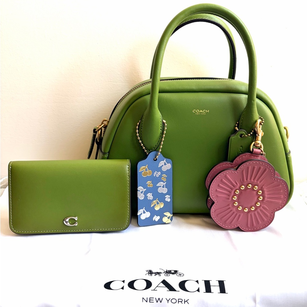 Sold!! COACH Borough Bowling Bag with Matching Wallet in Dark Lime